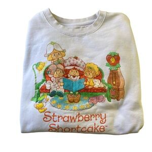 Strawberry Shortcake Pullover Sweatshirt Sz L White Graphic Print Vintage-Style
